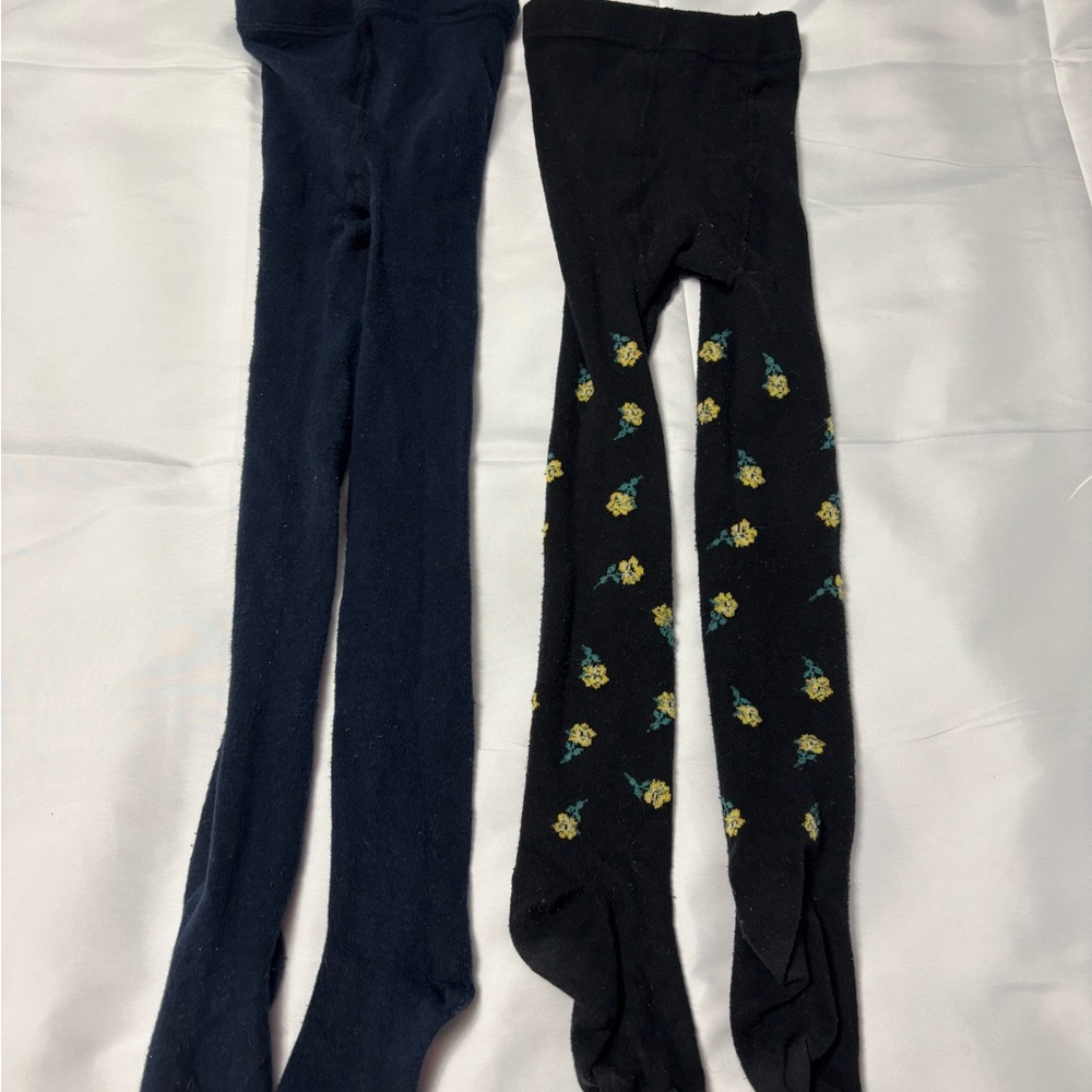 Children's Floral Black and Classic Navy Tights
